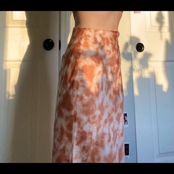 Orange and white satin maxi skirt! Very good condition, and slimmer fit. - Picture 1 of 8